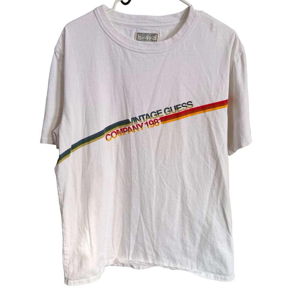GUESS Originals 1981 Vintage Logo Striped Graphic Tee L
